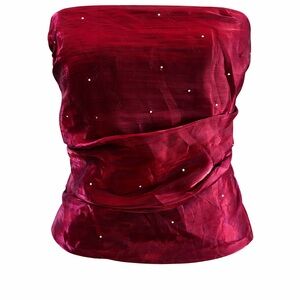 Vintage Aspeed Burgundy Strapless Corset Top Rhinestone Bustier XL